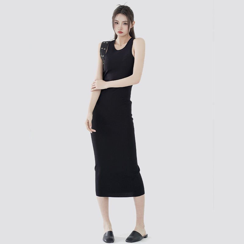 Black casual slim fit sleeveless knitted sweater dress