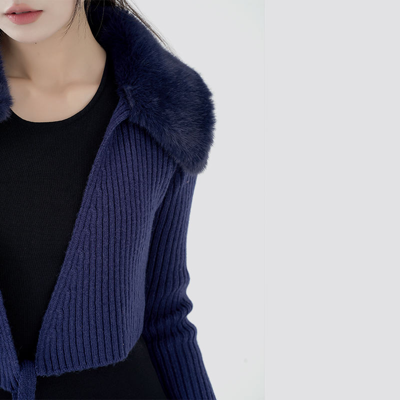 Fur Lapel Lace-up Cardigan