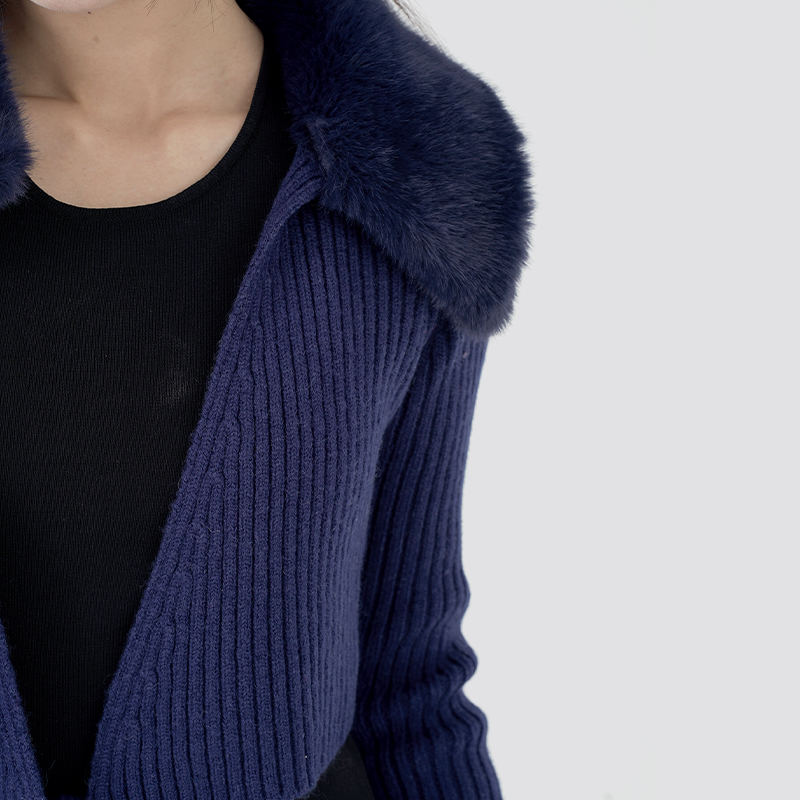 Fur Lapel Lace-up Cardigan