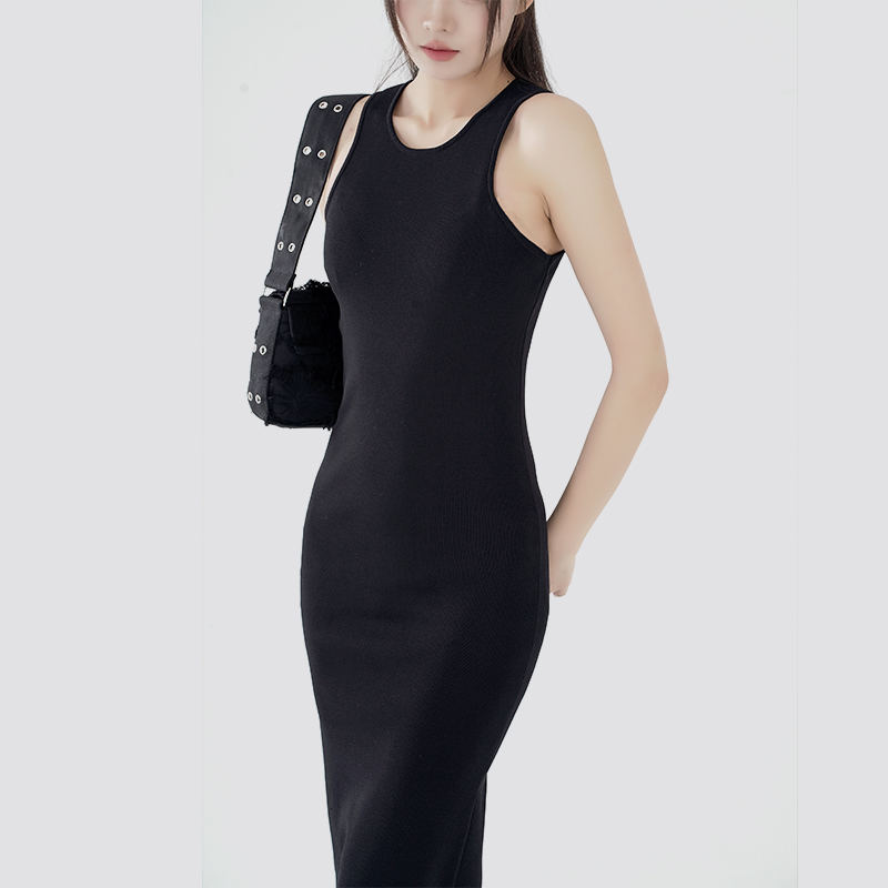 Black casual slim fit sleeveless knitted sweater dress