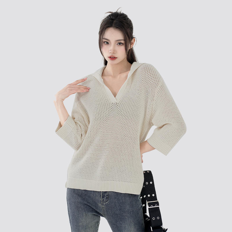 Women's V Neck Hooded Sweater Mesh Crochet Cover Up Long Sleeve Pullover