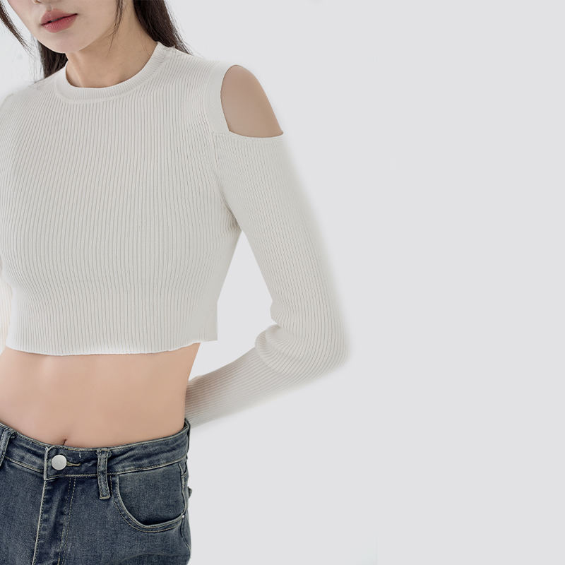 Women off white slim fit Knitted Pullover Cropped Sweaters