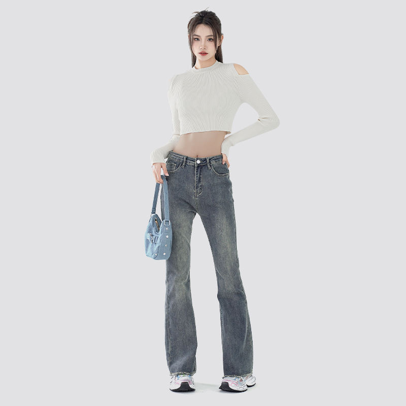 Women off white slim fit Knitted Pullover Cropped Sweaters