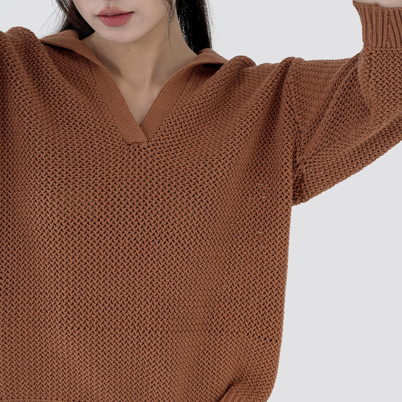 Women's Dark Khaki 3/4 Sleeve V Neck Knitted Sweaters