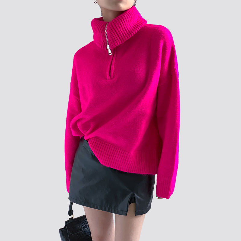 Rose red zipper sweater