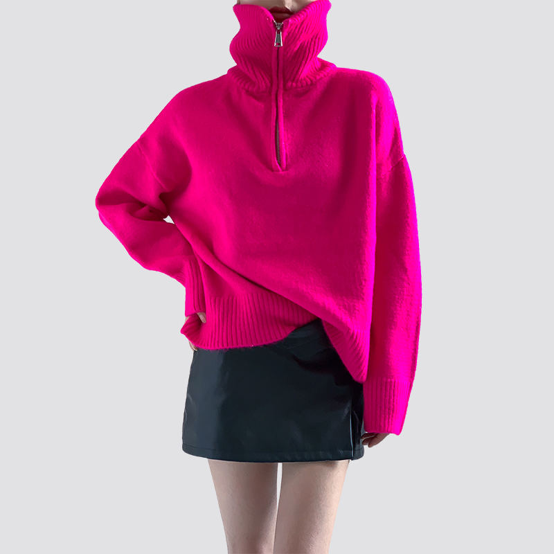 Rose red zipper sweater