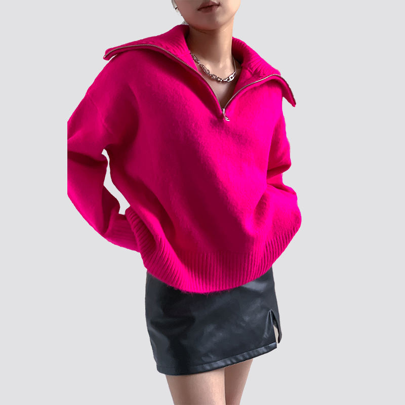 Rose red zipper sweater