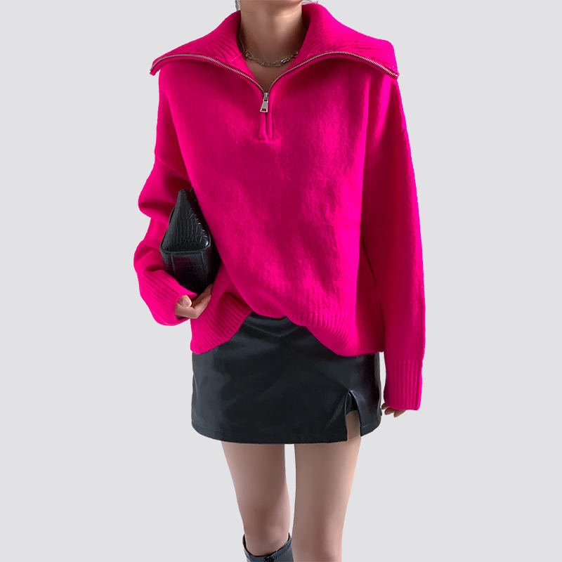 Rose red zipper sweater