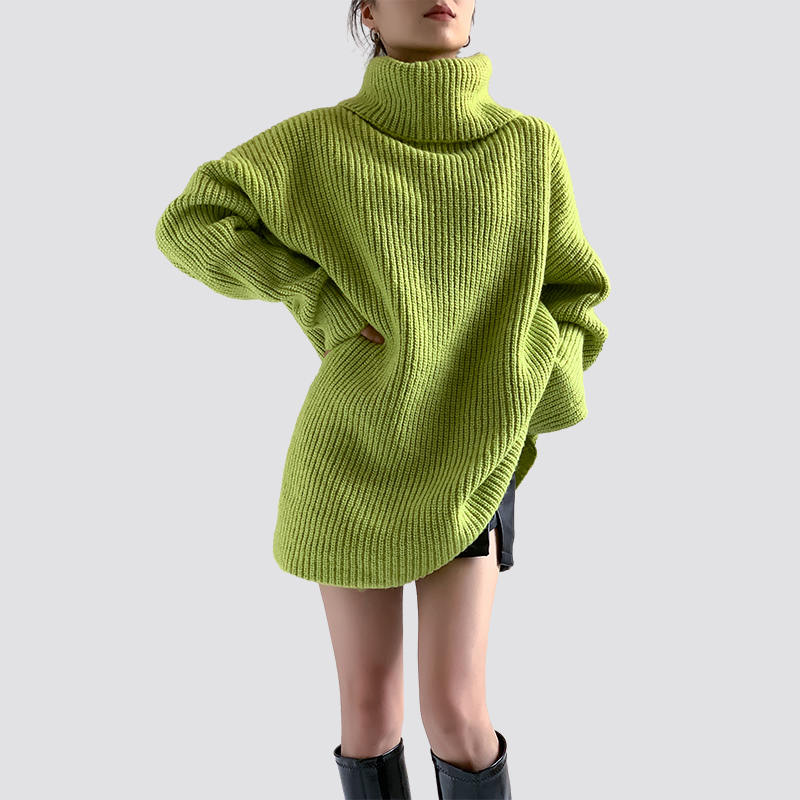 green turtleneck sweater