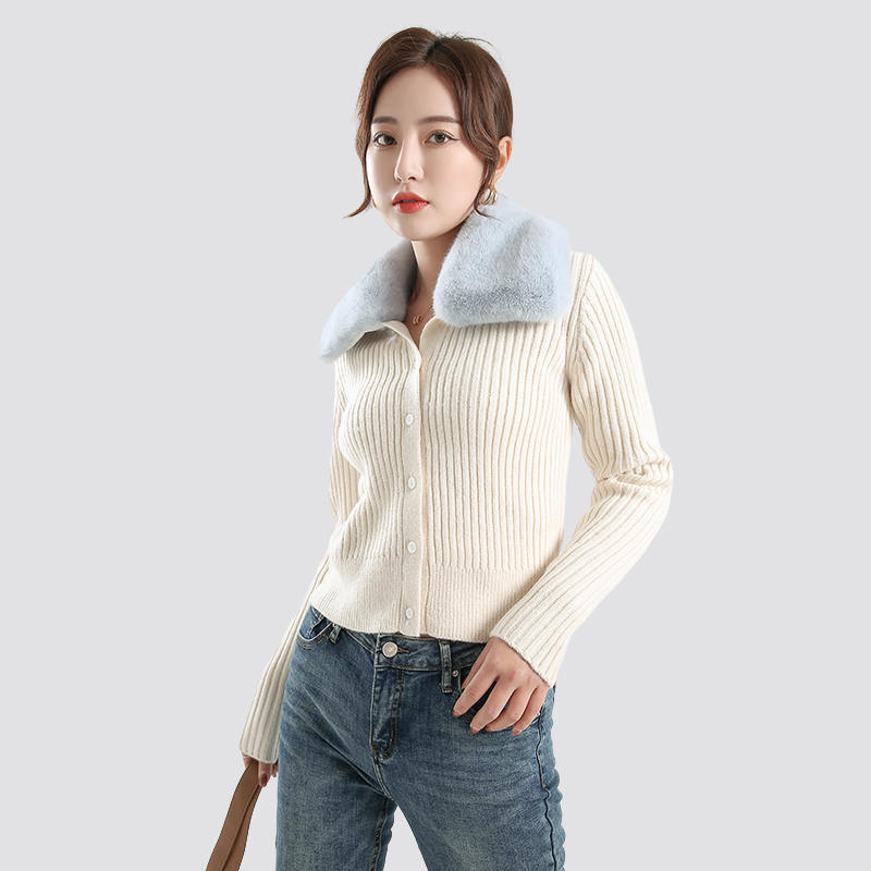 fur collar knitted cardigan