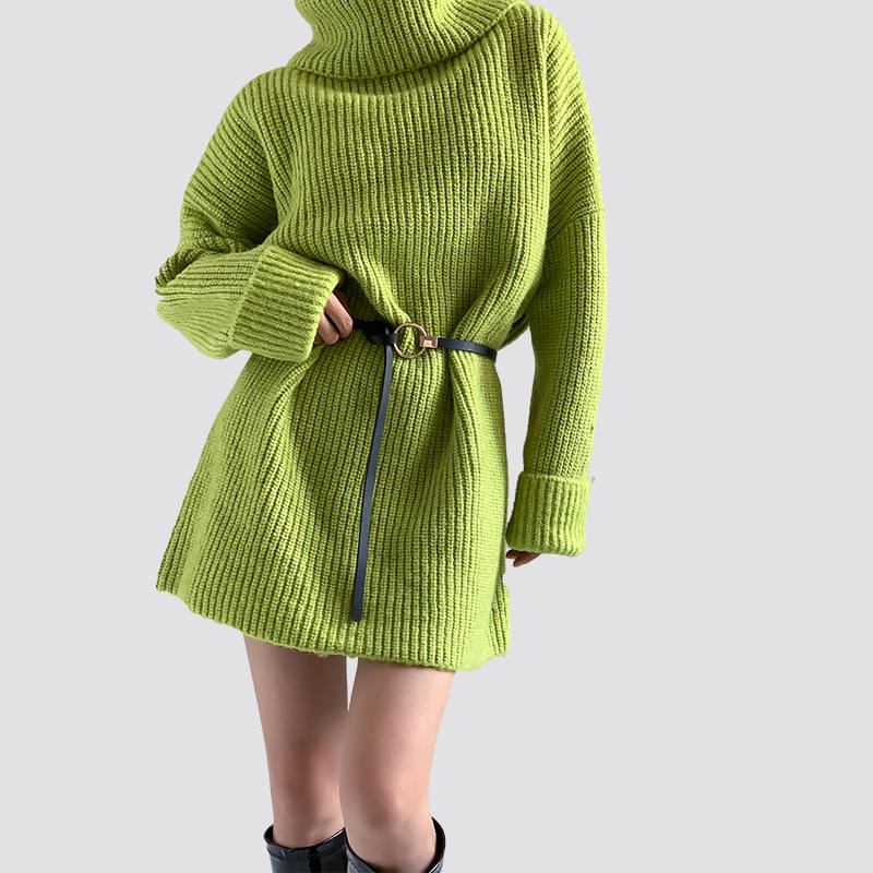 green turtleneck sweater