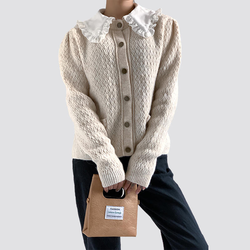 Ruffle collar knitted cardigan