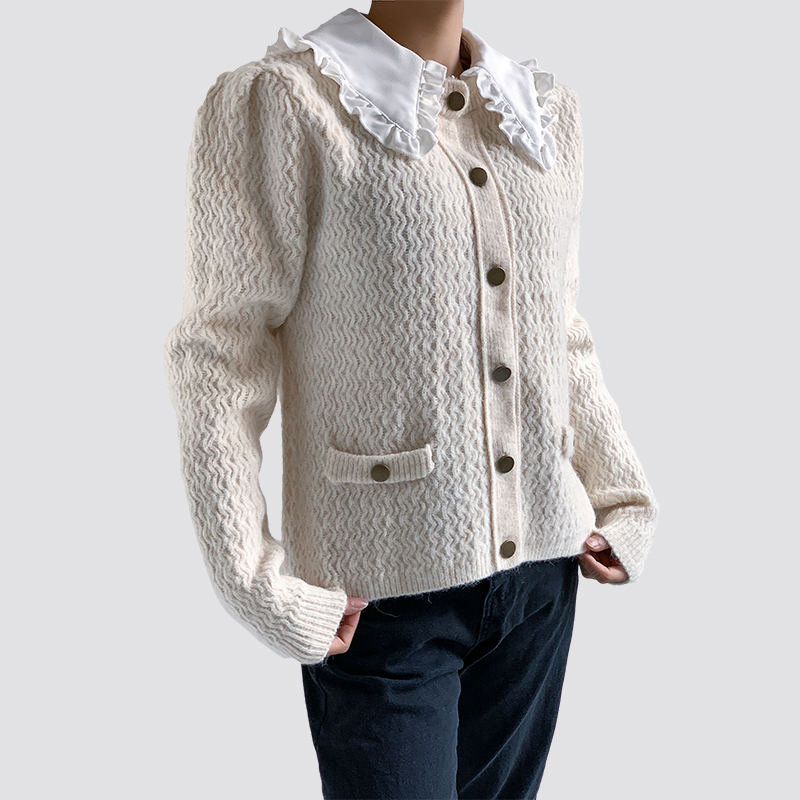 Ruffle collar knitted cardigan