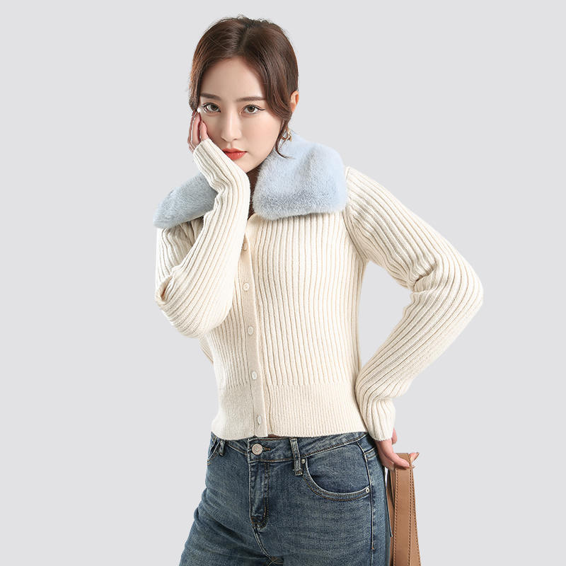 fur collar knitted cardigan