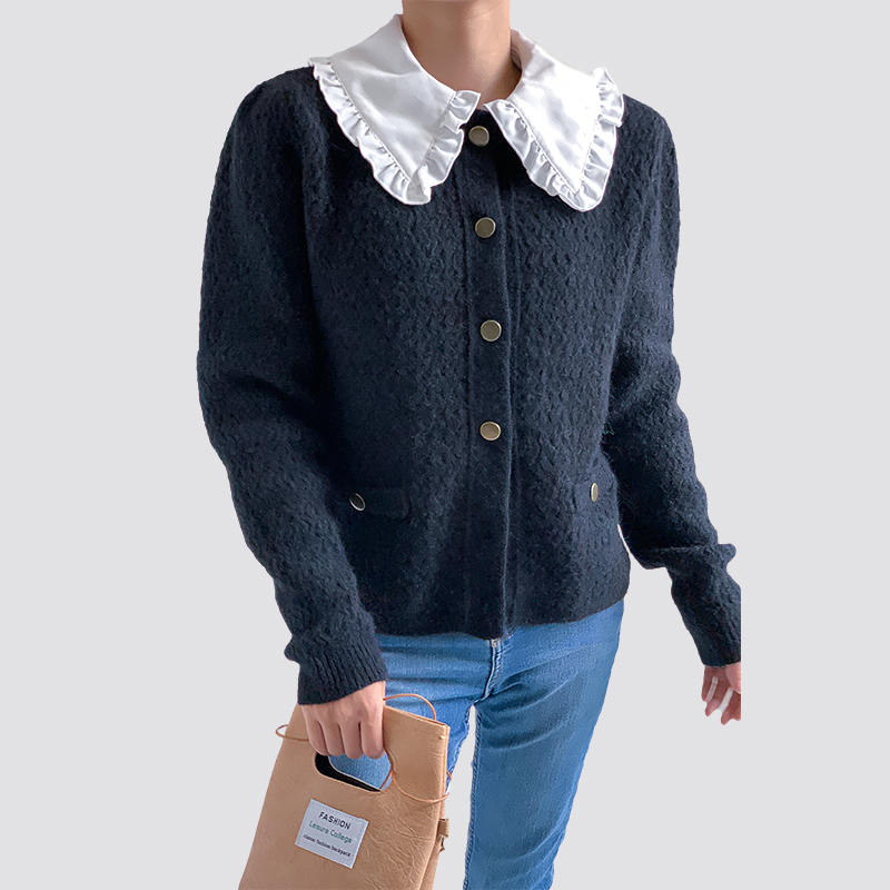 Ruffle collar knitted cardigan