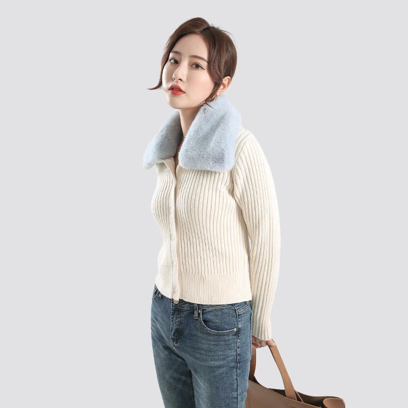 fur collar knitted cardigan