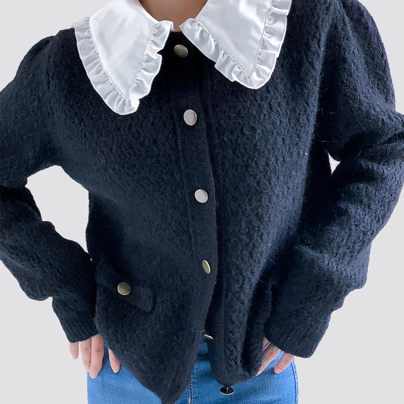 Ruffle collar knitted cardigan