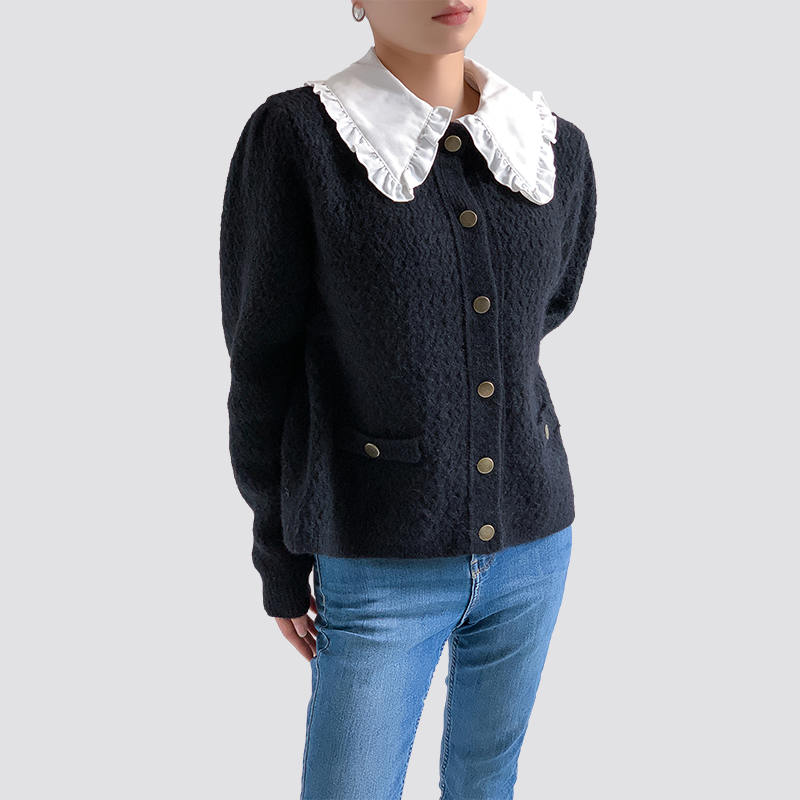 Ruffle collar knitted cardigan