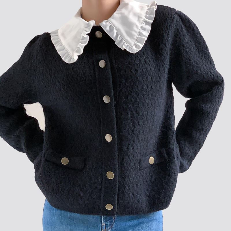 Ruffle collar knitted cardigan