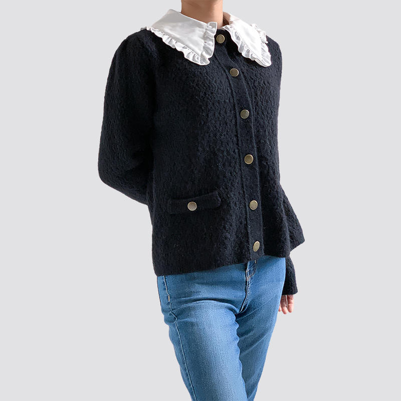 Ruffle collar knitted cardigan