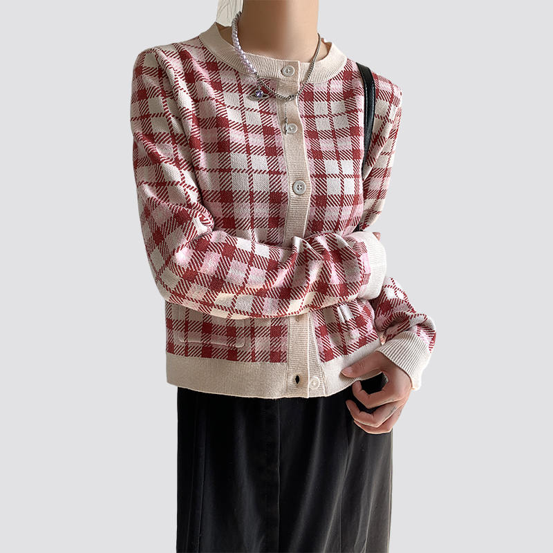 Women's Button Down Long Sleeve Cropped plaid Cardigan Sweaters