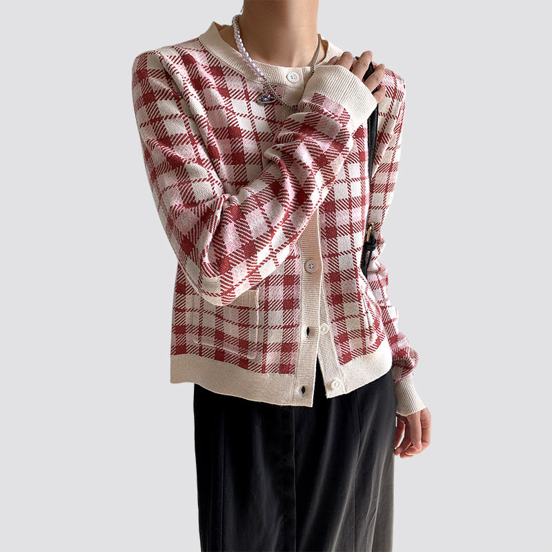 Women's Button Down Long Sleeve Cropped plaid Cardigan Sweaters