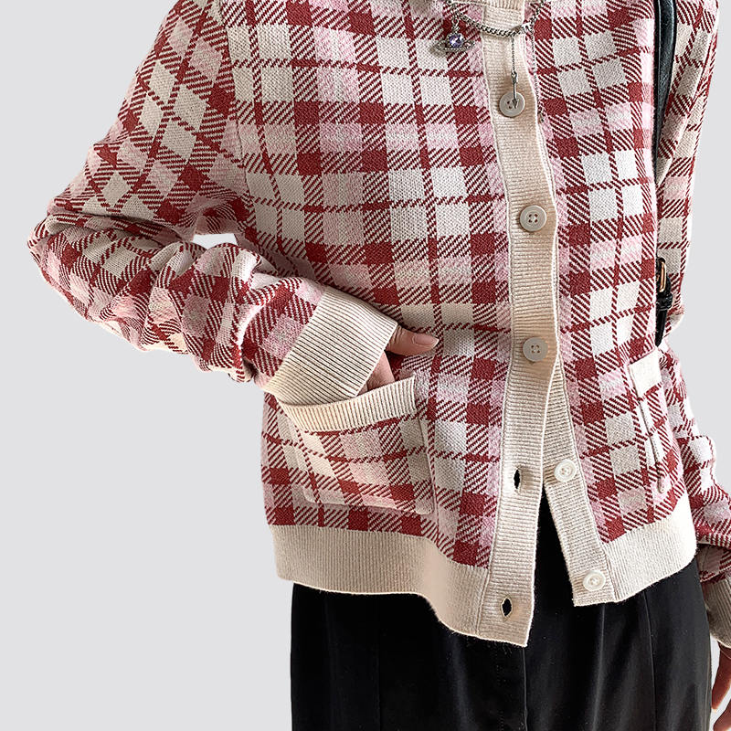 Women's Button Down Long Sleeve Cropped plaid Cardigan Sweaters