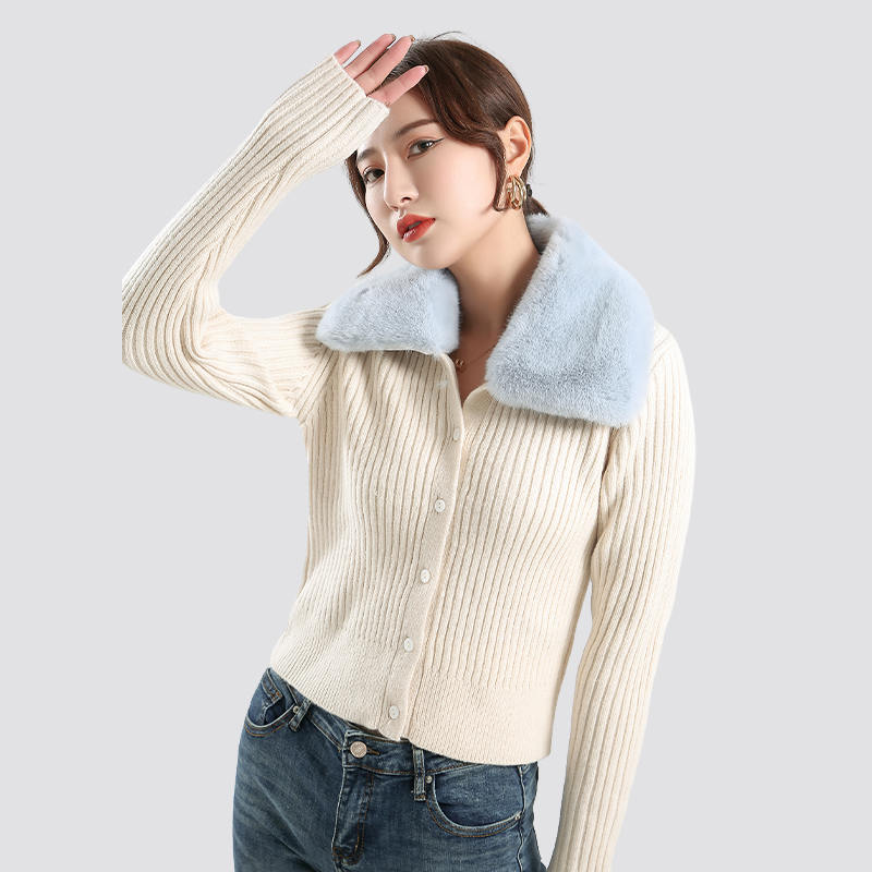 fur collar knitted cardigan