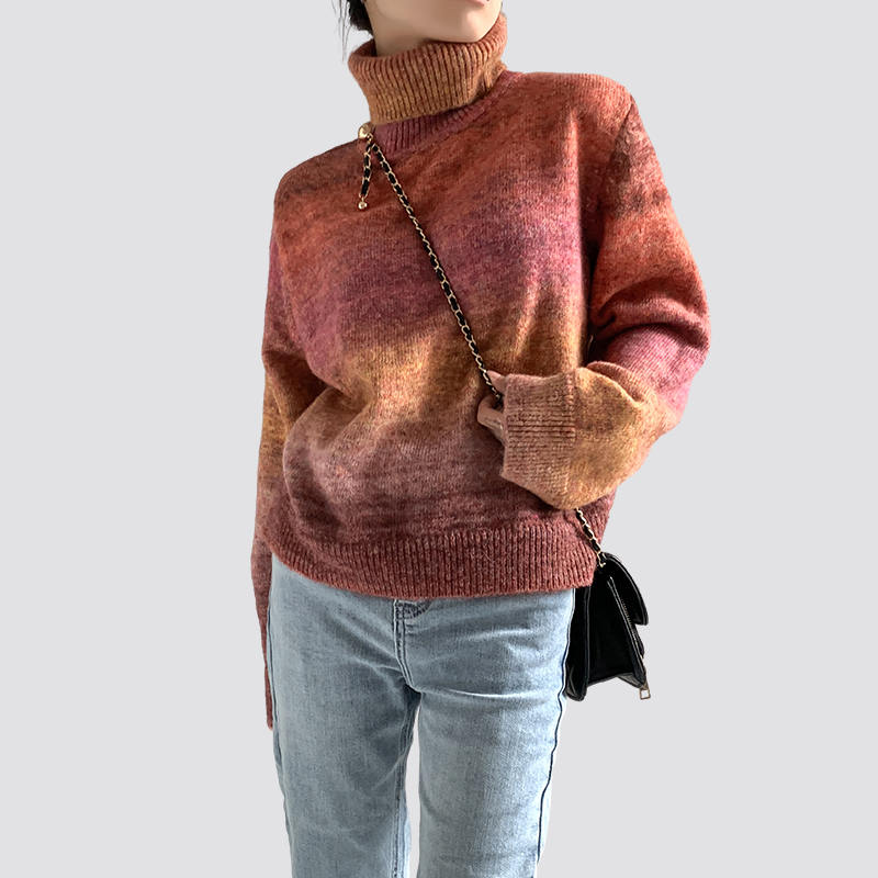 Gradient tie-dye knitted autumn and winter Warm Turtleneck sweater