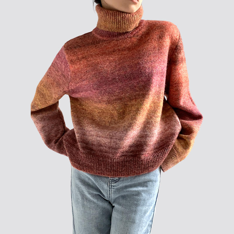 Gradient tie-dye knitted autumn and winter Warm Turtleneck sweater