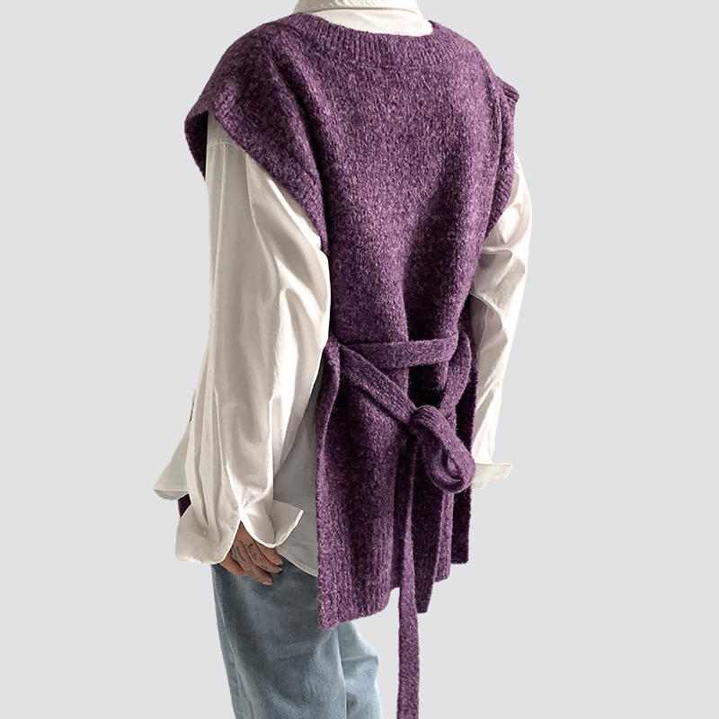 Women's V Neck Oversized Loose Knit Purple Sweater Vest