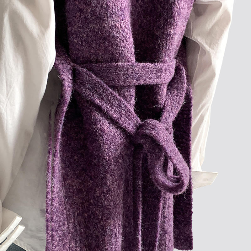 Women's V Neck Oversized Loose Knit Purple Sweater Vest