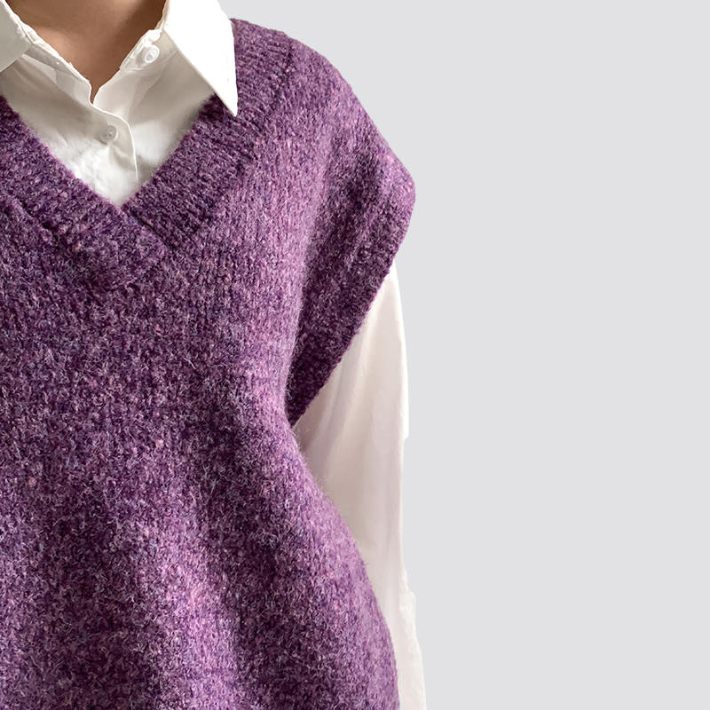 Women's V Neck Oversized Loose Knit Purple Sweater Vest