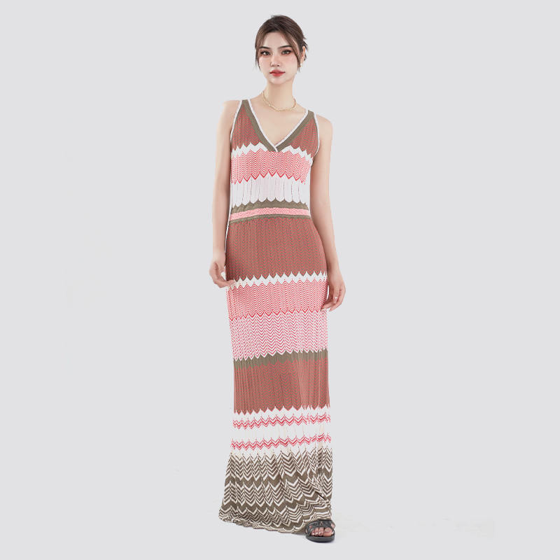 Summer Knitted Sleeveless V Neck Maxi Sweater Dress