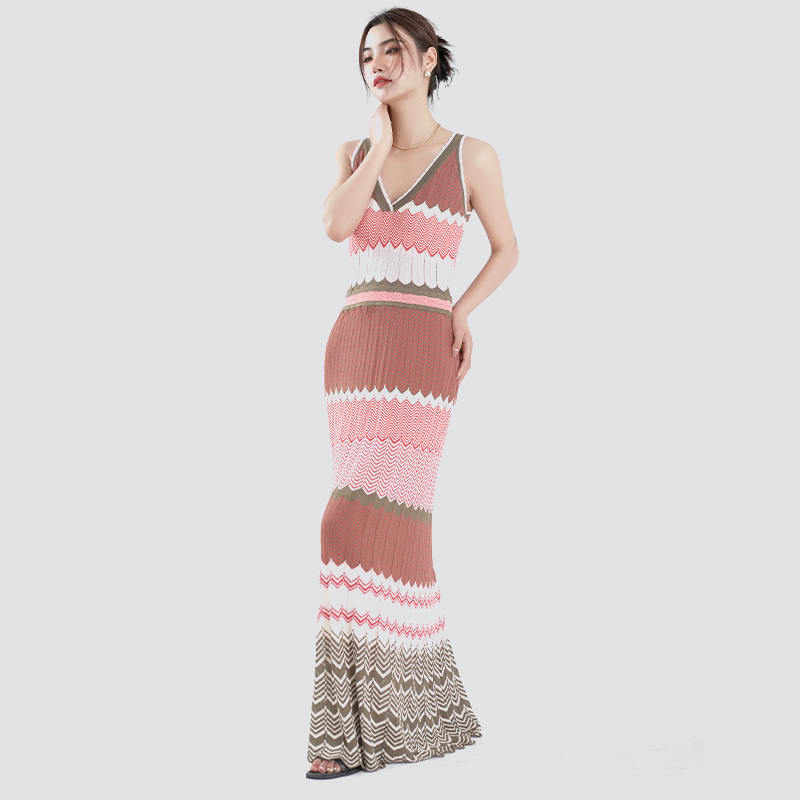 Summer Knitted Sleeveless V Neck Maxi Sweater Dress