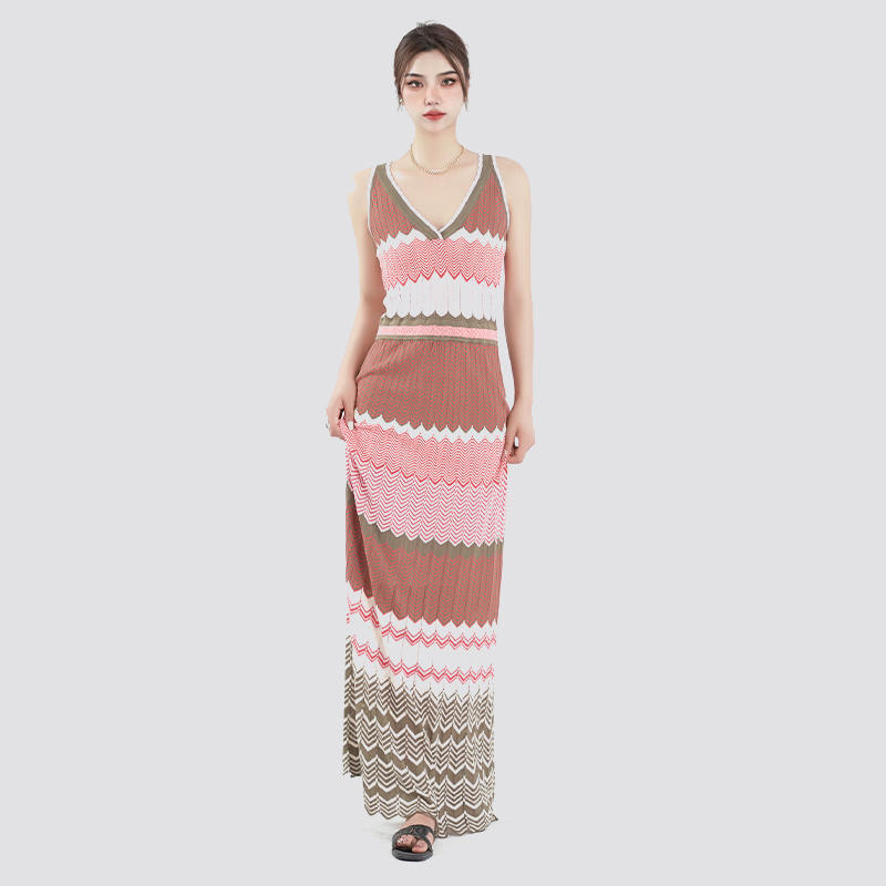 Summer Knitted Sleeveless V Neck Maxi Sweater Dress