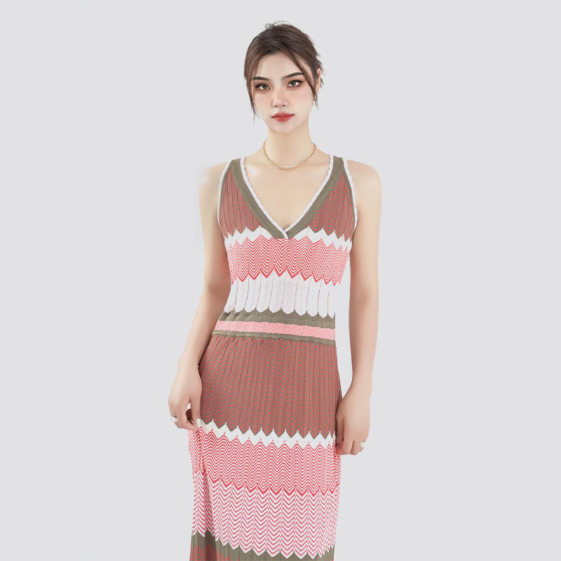 Summer Knitted Sleeveless V Neck Maxi Sweater Dress