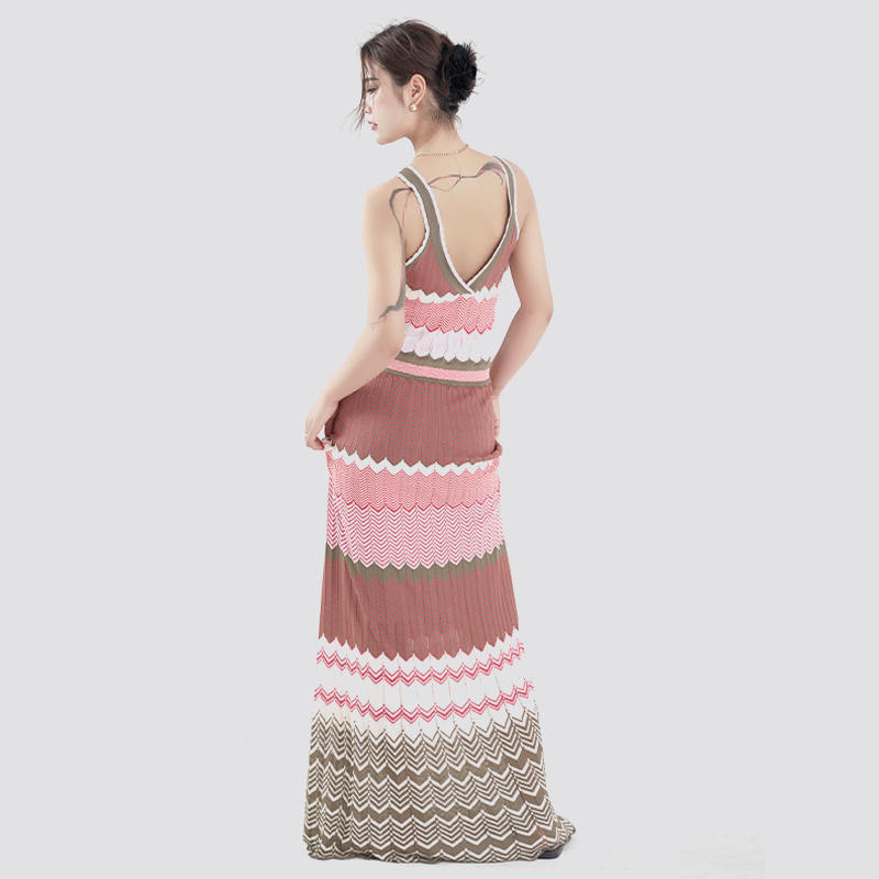 Summer Knitted Sleeveless V Neck Maxi Sweater Dress