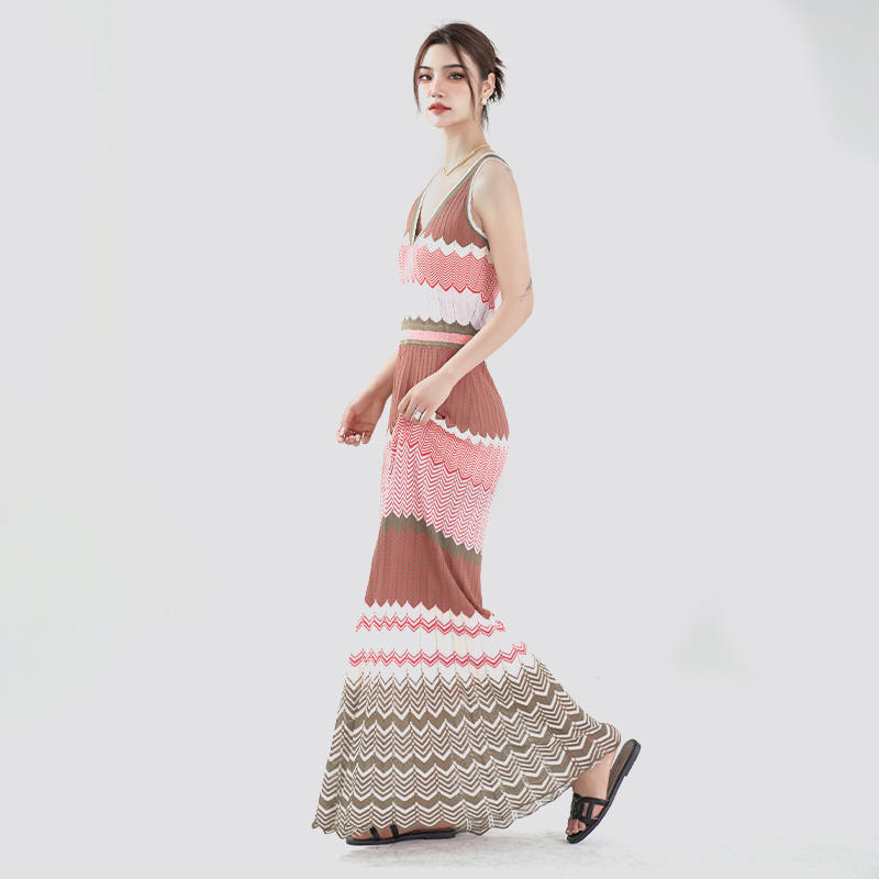 Summer Knitted Sleeveless V Neck Maxi Sweater Dress