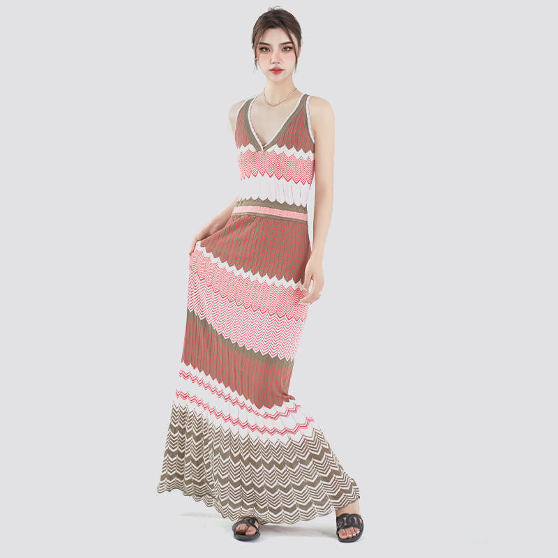 Summer Knitted Sleeveless V Neck Maxi Sweater Dress