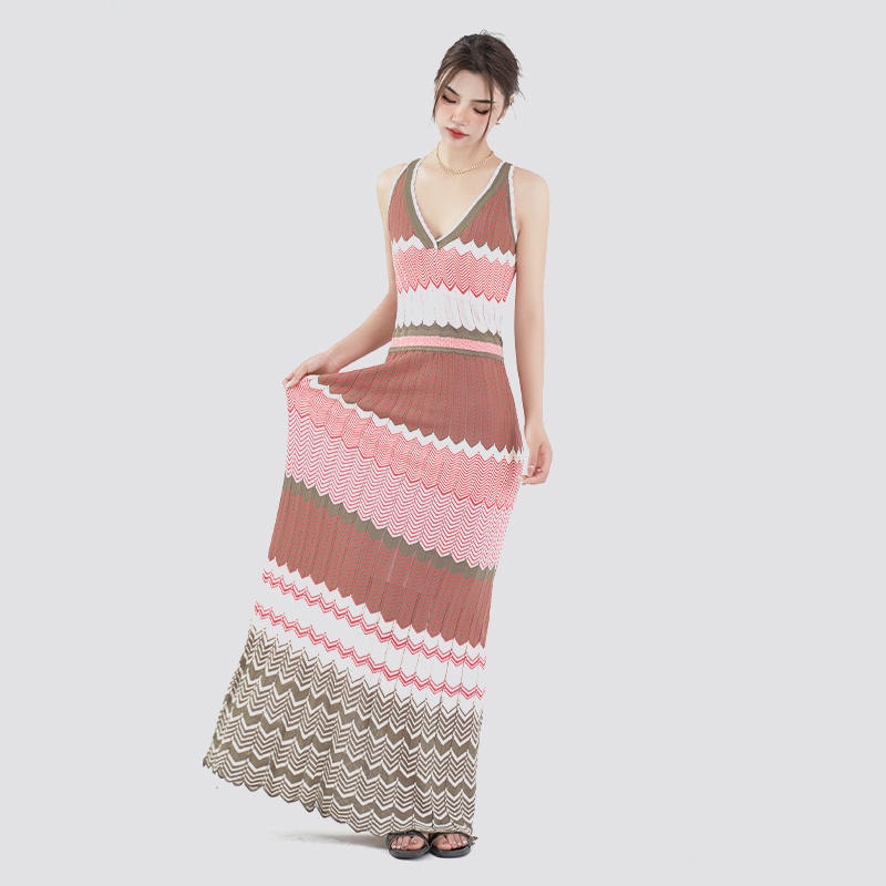 Summer Knitted Sleeveless V Neck Maxi Sweater Dress