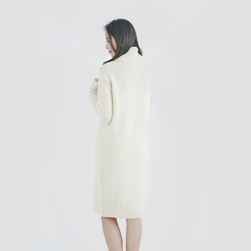 Winter White Turtleneck Long Knitted Sweater Dress