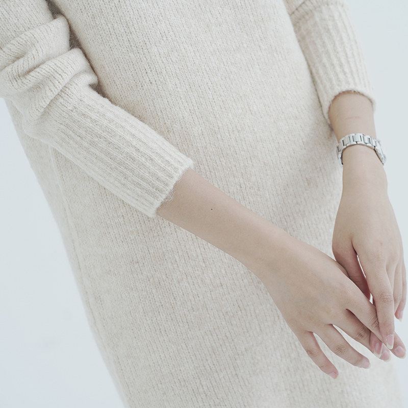 Winter White Turtleneck Long Knitted Sweater Dress