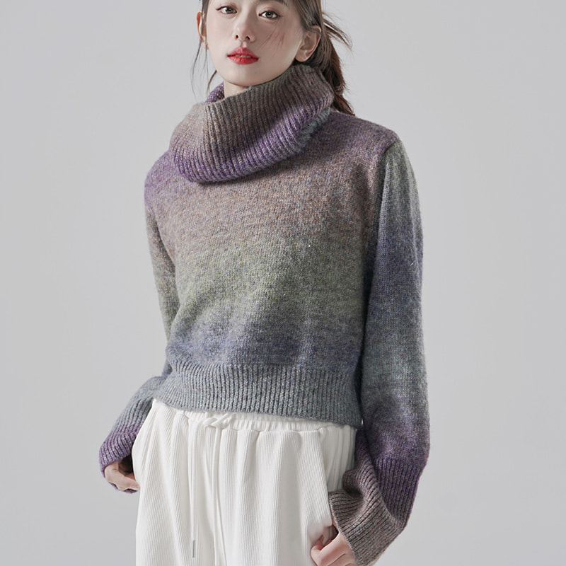 Gradient scarf collar sweater