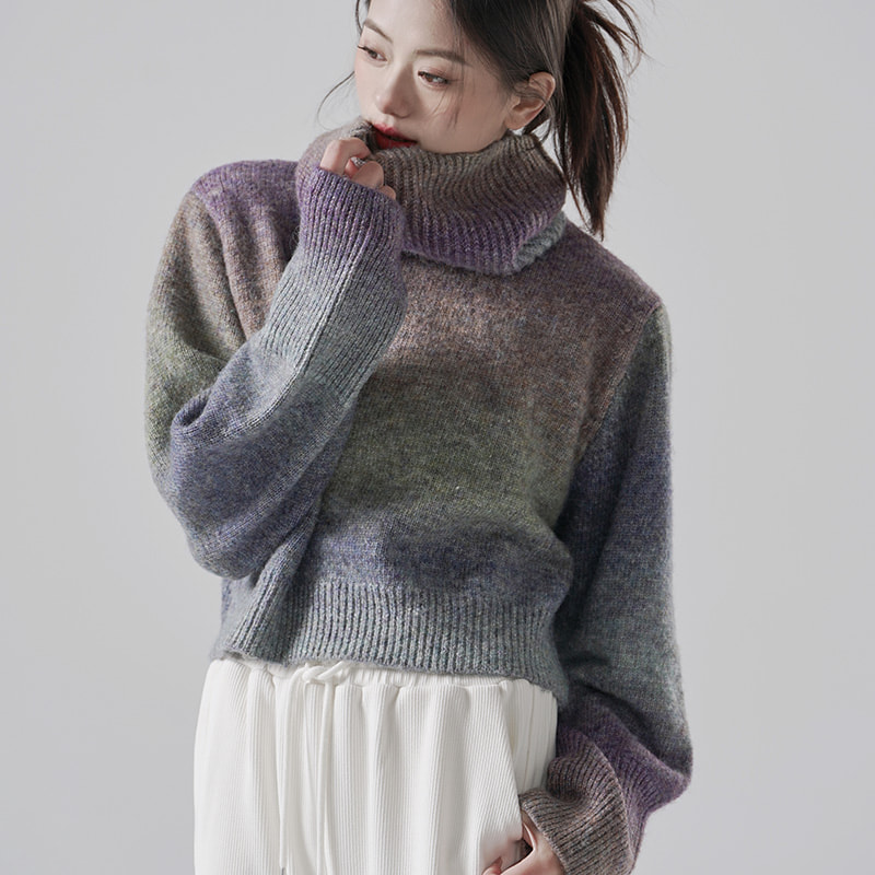 Gradient scarf collar sweater