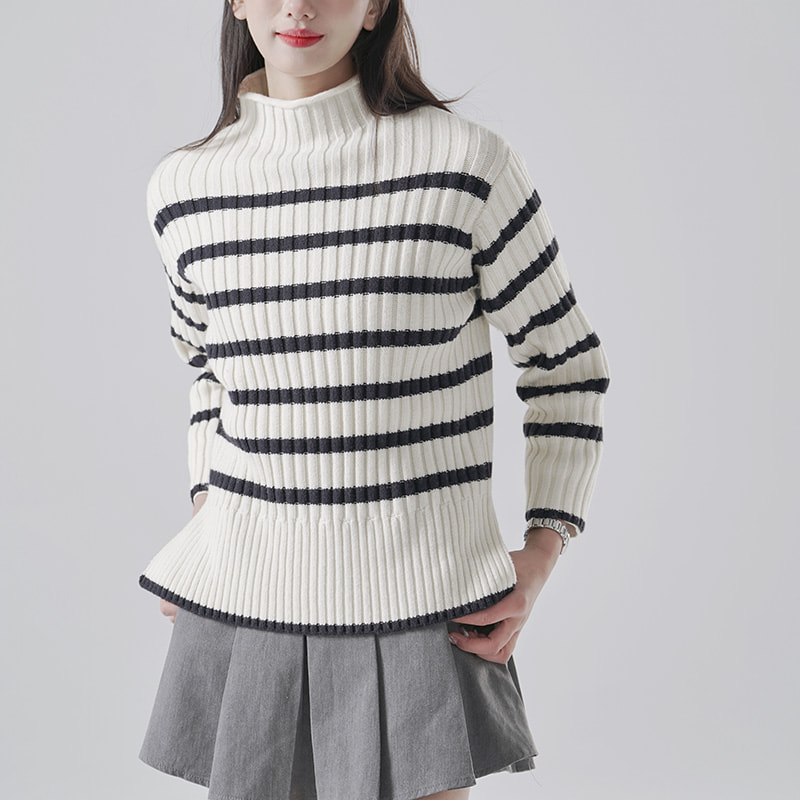 Striped stand collar sweater