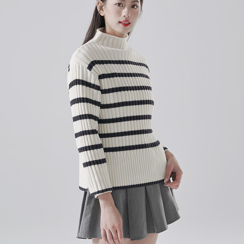 Striped stand collar sweater