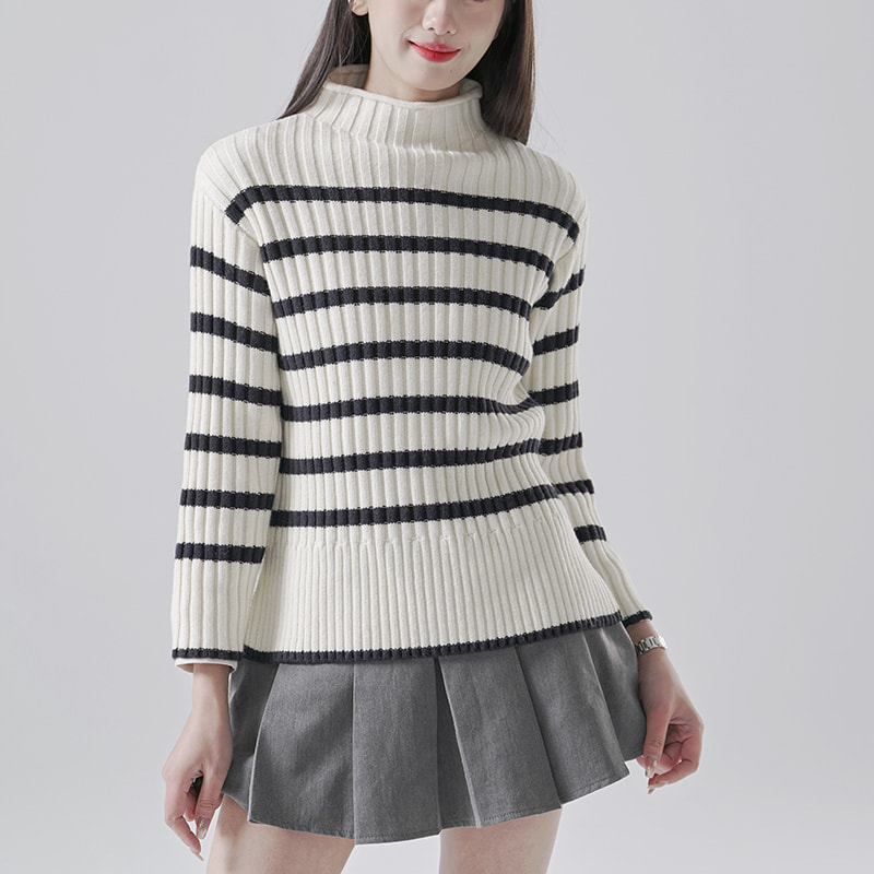 Striped stand collar sweater