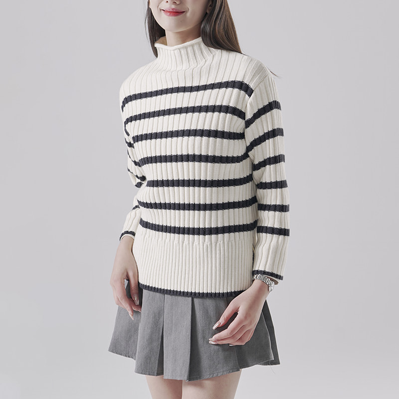 Striped stand collar sweater