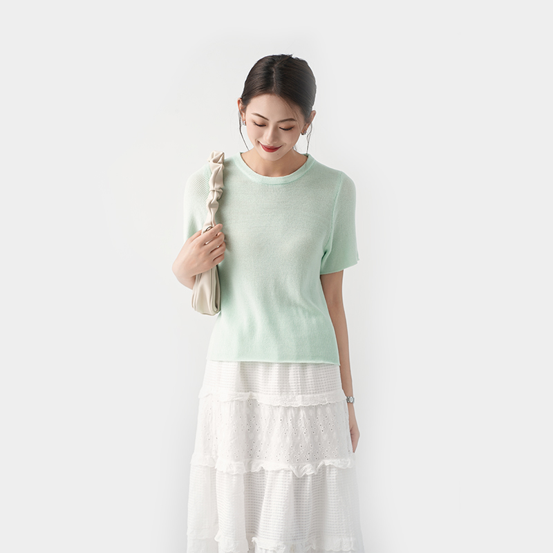 Green ice silk short-sleeved T-shirt